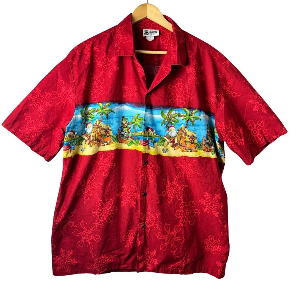 Vintage Aloha Republic Hawaiian Shirt Men XL Made In USA Tropical Santa Vacation